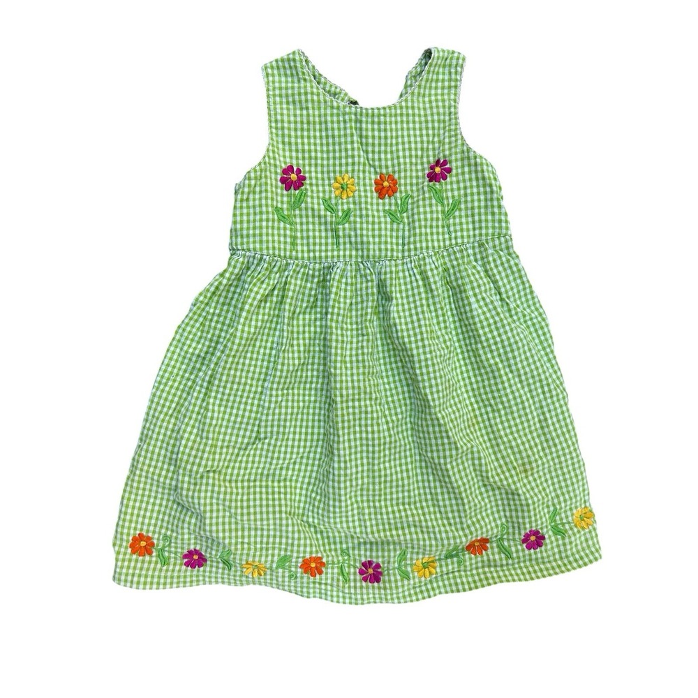 Vintage '90s Girls Green Gingham Checkered Floral Dress My Michelle Size 5